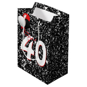 40. Geburtstagsballons auf dem Schwarzen Glitzer Mittlere Geschenktüte