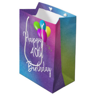 40. Geburtstagsballons auf Rainbow Medium Geschenk Mittlere Geschenktüte