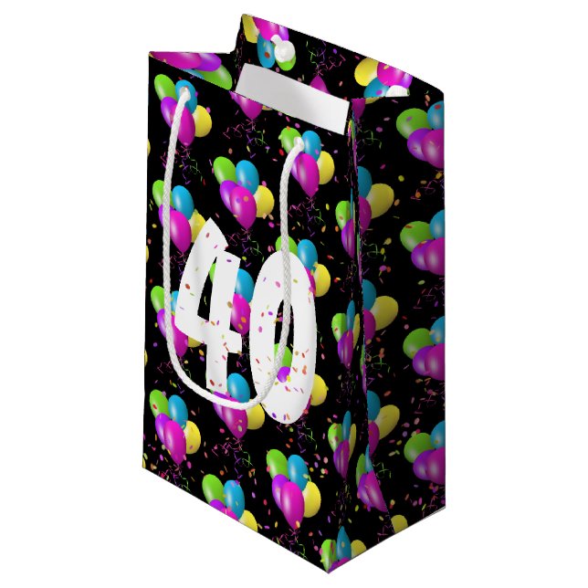 40. Geburtstagsballons mit Confetti Kleine Geschenktüte (Vorderseite Schrägansicht)