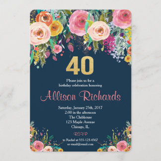 40. Geburtstagseinladung florale Aquarellmauer Einladung