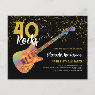 40. Geburtstagsfeier 40 rockt Gold Glitter Budget Flyer