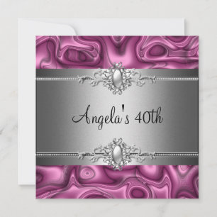 40. Geburtstagsfeier Pink Silber Abstract Einladung