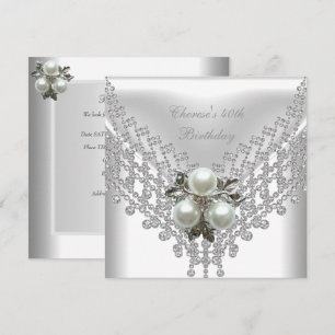 40. Geburtstagsfeier Weiße Perle Diamant Juwel Einladung