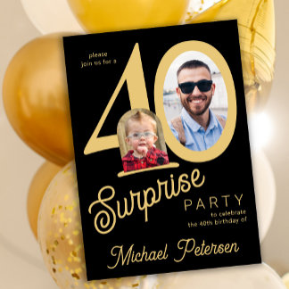 40. Geburtstagsfoto schwarz gold 40 Jahre Party Einladung