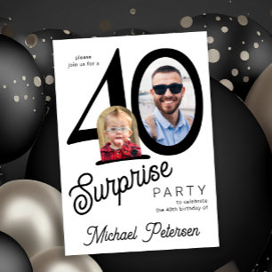 40. Geburtstagsfoto weiß schwarz 40 Jahre Party Einladung