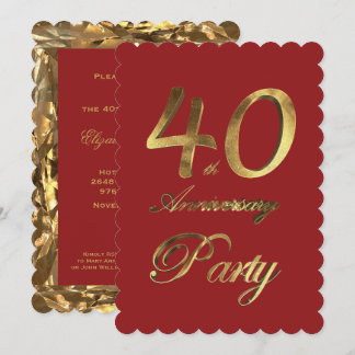 40. Geburtstagsjubiläum Gold Red Elegant Einladung