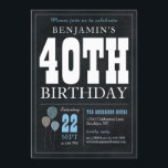 40. Geburtstagskarte Blue Balloon Rustikaler Chic Einladung<br><div class="desc">Rustikales Vintages Chalkboard White Blue Ballon 40. Geburtstagsfeier Party Einladung</div>