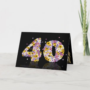 40. Geburtstagskarte mit blumigen Buchstaben Karte