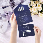 40. Geburtstagsnacht blaue silberne uAwg All In One Einladung<br><div class="desc">Ein marineblauer Hintergrund. Die blaue Farbe ist ungleichmäßig. Personalisieren und hinzufügen von Namen,  Party-Details,  UAWG,  Rücksendeadresse und Namen. Nummer 40 ist mit einem Ballon-Stil Schriftart in Imitats Silber geschrieben.</div>