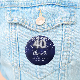 40. Geburtstagsnacht blaue Silberstars Button