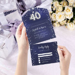 40. Geburtstagsnacht blaue Silberstars uAwg All In One Einladung<br><div class="desc">Ein marineblauer blauer Hintergrund mit Sternen. Die blaue Farbe ist ungleichmäßig. Personalisieren und hinzufügen von Namen,  Party-Details,  UAWG,  Rücksendeadresse und Namen. Nummer 40 wird mit einem Schriftart im Ballonstil geschrieben.</div>