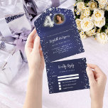 40. Geburtstagsnacht blaues Foto Silberstars uAwg All In One Einladung<br><div class="desc">Ein marineblauer blauer Hintergrund mit Sternen. Die blaue Farbe ist ungleichmäßig. Personalisieren und fügen Sie ein Foto,  Name,  Party,  UAWG,  Rücksendeadresse und Namen.</div>