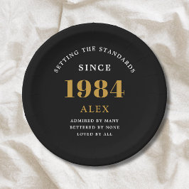 40. Geburtstagsname 1984 Black Gold Elegant Chic Pappteller