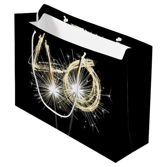 40. Geburtstagsparkler auf schwarz Große Geschenktüte (Vorderseite Schrägansicht)
