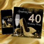 40 Geburtstagsparty Einladung<br><div class="desc">Die schöne schwarz-goldene Mischung aus 40 Geburtstagsfeiern mit elegantem Champagnerglas und goldenen High Heel Schuhen. Dieses elegante Schwarz-Gold-Stepping,  das zu 40 Geburtstagsfeiern einlädt,  können Sie ganz einfach anpassen,  indem Sie einfach Ihre Details in den Schriftart-Stil,  die Farbe und den Wortlaut Ihrer Wahl einfügen. Sie können auch die Hintergrundfarbe ändern.</div>