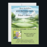 40. Geburtstagsparty Foto Golf Einladung<br><div class="desc">Diese festliche und farbenfrohe 40. Geburtstagsfeier-Party Einladung hat ein goldenes Thema und ist ideal für einen Golfer. Es verfügt über einen Golfplatz mit Golfklubs auf einem Golfplatz, viel zu personalisieren, um für Ihre eigene Veranstaltung und ein Foto geeignet zu machen. Wir haben alle Zutaten, um es zu einem besonderen Party...</div>