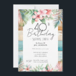 40. Geburtstagsüberraschung Party Tropical Einladung<br><div class="desc">Design des Designs für tropische Blumen und Beach-Holz-Fun. Anpassbar für die tropische Erwachsenen Geburtstagsparty,  ändern Sie einfach den Text Einladungen. Ausdruckbare digitale Download-Einladung</div>