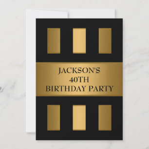 40. Gold Bronze Black Block Stripes Party Einladung