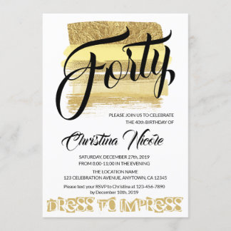 40 Gold Pinselstriche Glam Birthday Party Frauen Einladung
