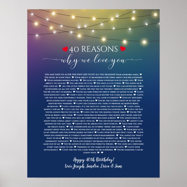 40 Gründe, warum ich Ihnen blaue Lichter Liebe hab Poster (Vorne)