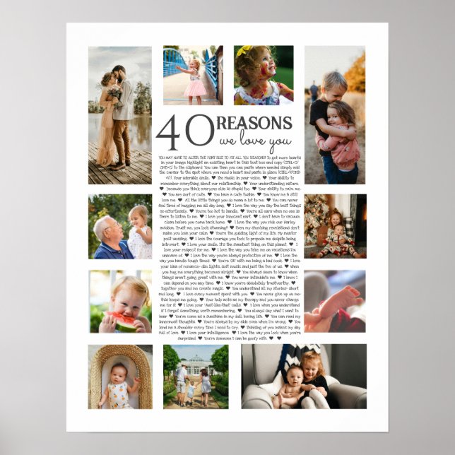 40 Gründe, warum wir Ihnen FOTO Collage Liebe Poster (Vorne)