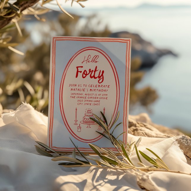 40. Hand Gezeichnet Cake Quirky Spaß Geburtstag Einladung (Von Creator hochgeladen)