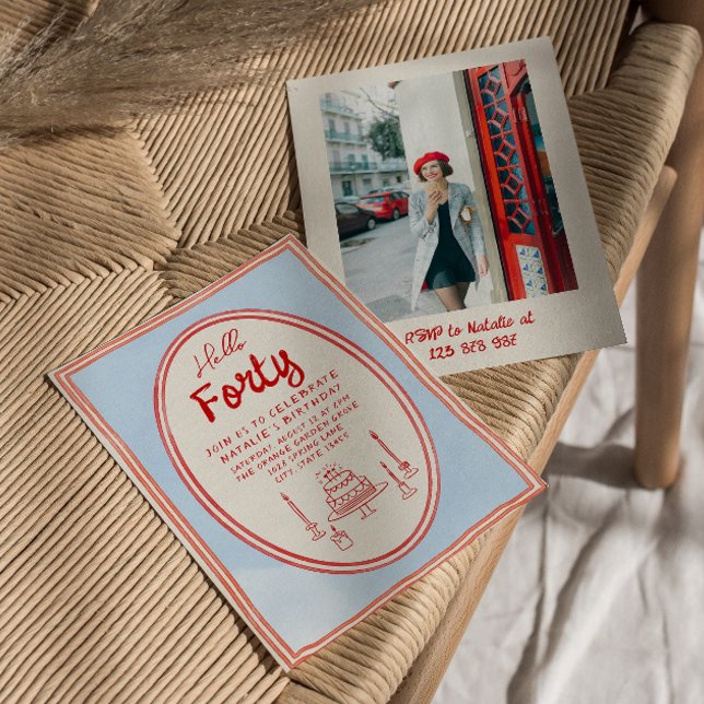 40. Handgeschriebener Gezeichnet Kuchen Quirky Fot Einladung (Von Creator hochgeladen)