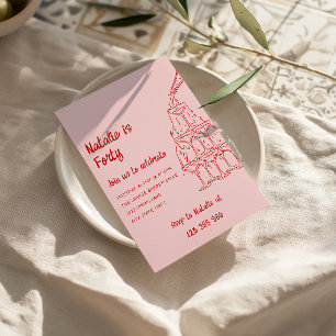 40. Handgezeichneter Champagner Tower Vierzig Spaß Einladung