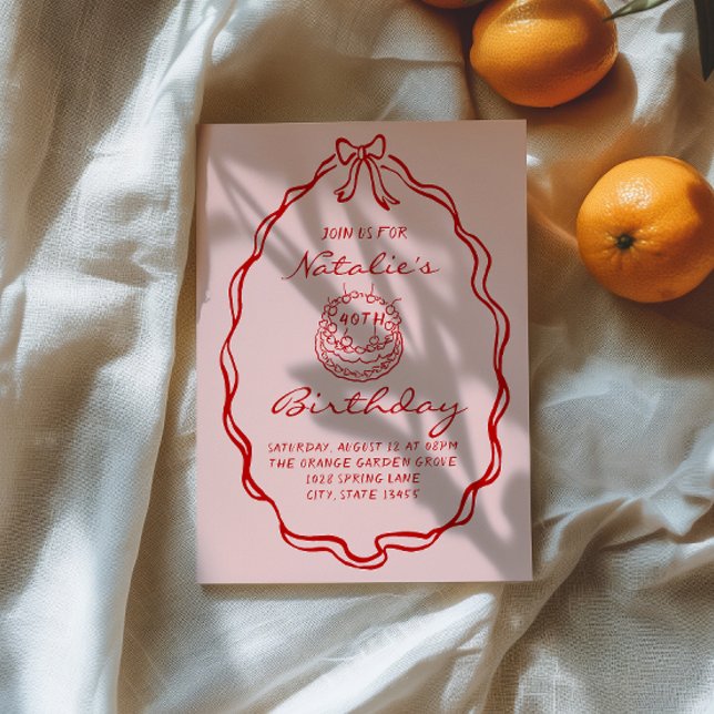 40. Handgezeichneter Kuchen Coquette 40. Frame Geb Einladung (Von Creator hochgeladen)