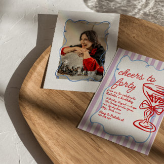 40. Handgezeichnetes Champagner Foto Geburtstag Einladung