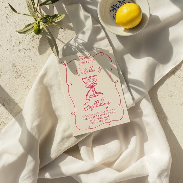 40. Handgezeichnetes Rosa Champagner Glas Geburtst Einladung (Von Creator hochgeladen)