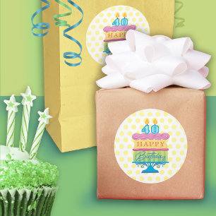 40. Happy Birthday Cake Gelb Punkte Runder Aufkleber