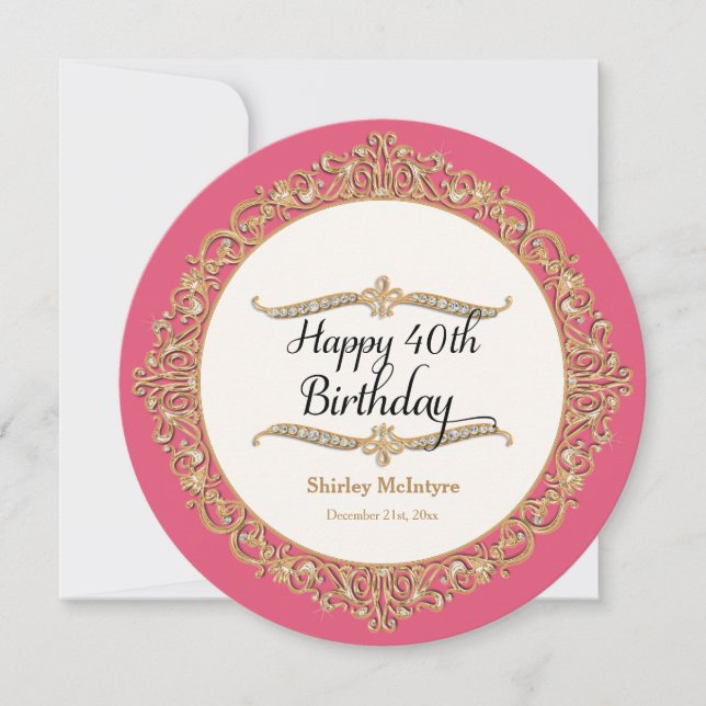 40. Happy Birthday Party Celebration Round Invite Einladung (Vorderseite)