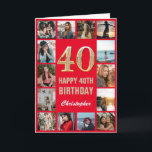 40. Happy Birthday Rot und Gold Foto Collage Karte<br><div class="desc">40. Happy Geburtstag Rot und Gold Foto Collage Geburtstagskarte. Für weitere Anpassungen klicken Sie bitte auf die Schaltfläche "Anpassen" und verwenden Sie unser Designwerkzeug,  um diese Vorlage zu ändern.</div>