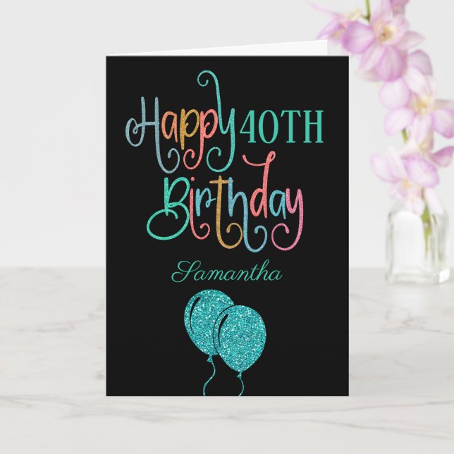 40. Happy Birthday Stilvolle Textname farbenfroh Karte (Orchidee)