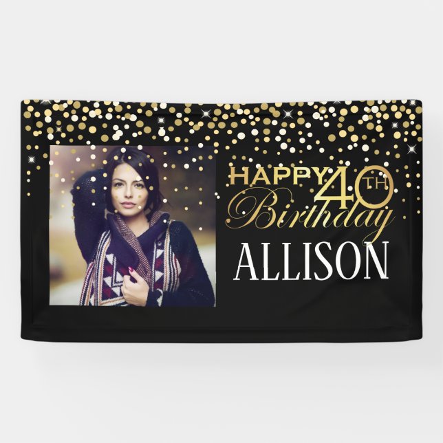 40. Happy Geburtstag Design mit goldenem Konfetti Banner (Horizontal)