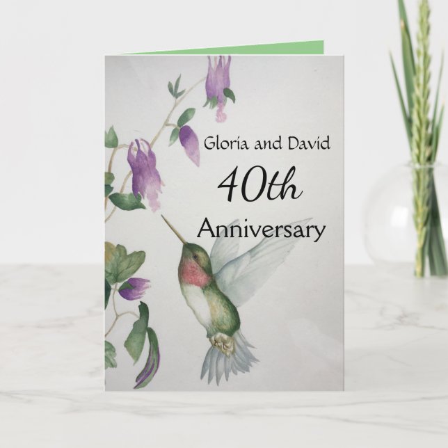 40. Happy Jubiläum Sweet Stylish Hummingbird Karte (Vorderseite)