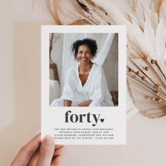 40. Heart Square Foto Geburtstag Einladung