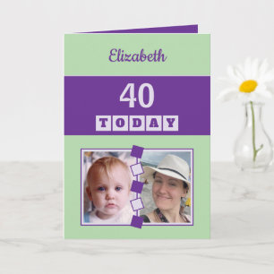 40 heute Jeder Alter 2 Fotos grün lila Geburtstag Karte