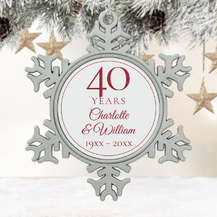 40. Hochzeitsjubiläum Eleganter Rubin Schneeflocken Zinn-Ornament