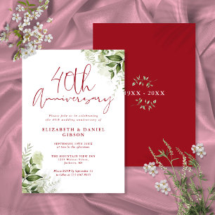 40. Hochzeitsjubiläum Grünpflanzen Ruby Schrift Einladung