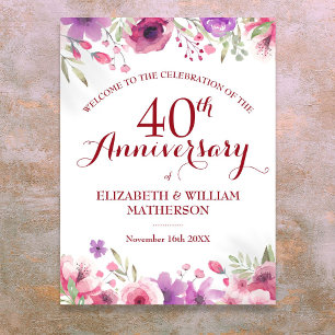 40. Hochzeitsjubiläum Rosen Florales Willkommenssc Poster