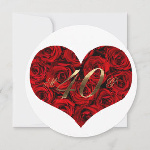 40. Hochzeitsjubiläum Rote Rosen Herz Elegant Einladung