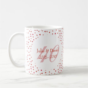 40. Hochzeitsjubiläum Ruby Hearts Konfetti Kaffeetasse