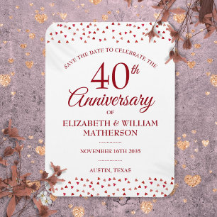 40. Hochzeitsjubiläum Ruby Hearts Save-the-Date Magnet