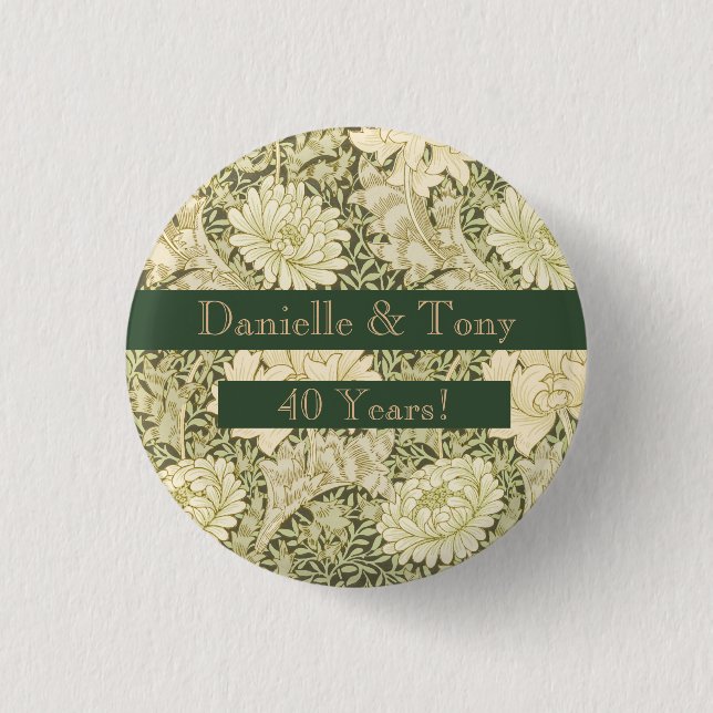 40. Hochzeitsjubiläums-Blumenstrauß  Button (Vorderseite)