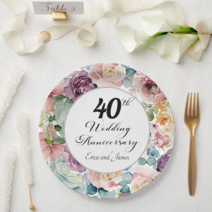 40. Hochzeitstag Elegantes Drehbuch Pappteller