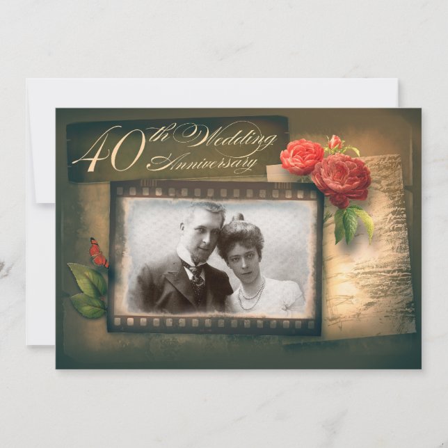 40. Hochzeitstag Foto Vintage Einladungen (Vorderseite)