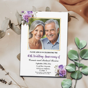 40. Hochzeitstag Gold Frame Lila Rose Einladung