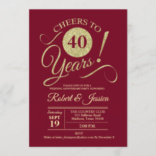 40. Hochzeitstag Gold Ruby Red Einladung